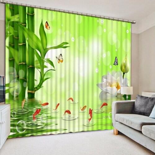 3D Curtain Bathroom Shower Curtain 3D Bamboo lotus butterfly flower green curtain 3D Bathroom Shower Curtain