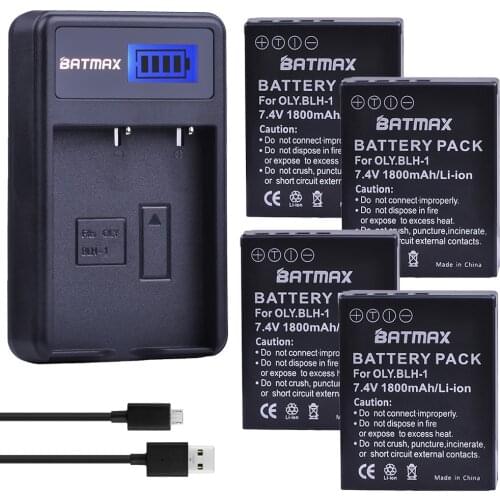 4Pcs 1800mAh BLH-1 BLH1 Battery + LCD USB Charger for Olympus Digital Cameras EM1 EM1-2 EM1 Mark 2