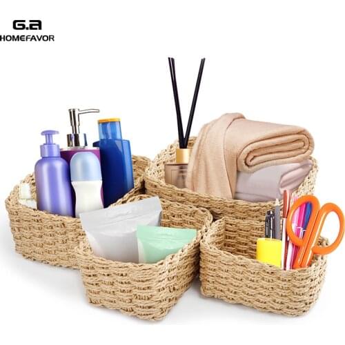 4 Pcs Storage Box Woven Storage Basket Organizer Handmade Paper Rope Sundry Holder Home Decor