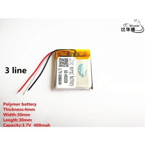 5pcs/lot 3 line Good Qulity 3.7V,400mAH,403030 Polymer lithium ion / Li-ion battery for TOY,POWER BANK,GPS,mp3,mp4