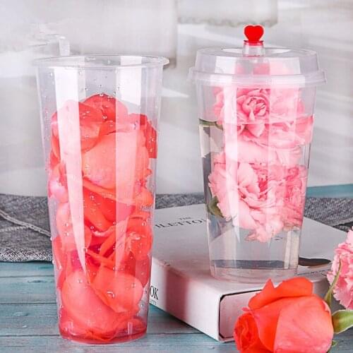 50pcs Thick transparent disposable tea cup party birthday favor beverage juice cup cold drink takeaway packaging cups with lid