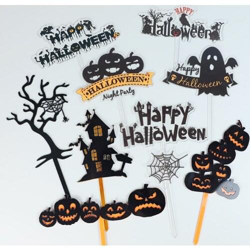 Acrylic Cake Topper Halloween Witch Pumpkin Cake Decoration Trick or Treat Funny Baking Cake Toppers Halloween Party Favors Gift