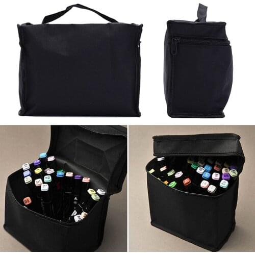 Large Capacity Zipper Black Folding Art Markers Zipper Canvas Storage Pencil Bag Hold 30/48/60/80Pcs Markers Pen