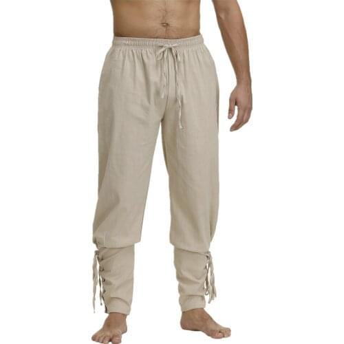 Comfortable Hip-hop Mid-waist Pants for Men Viking Cosplay Renaissance Medieval Gothic Pants Pirate Costume Trouser Men