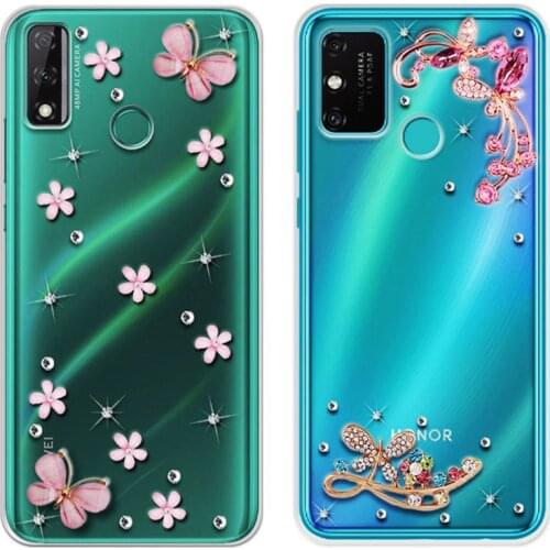 For Huawei Y8s P Smart 2020 Case Funda Silicone Cover bumper On Honor 9A 9X lite Case Girl gift Glitter butterfly Phone Cover