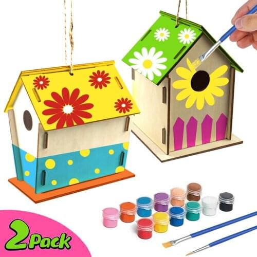Wooden Bird House Crafts DIY Creative Free Painting Pendant 2pcs/set Outdoor Interior Decoration Children Hand Drawing Exercises