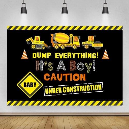 Caution Its A Boy Newborn Photography Backdrops Construction Dump Truck Cartoon Kids Birthday Party Backgrounds For Photo Decor