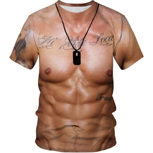 Top Selling New Funny 3D Muscle Men Summer Short Sleeve Fitness Tee Cool Streetwear Print Fake Muscle T-Shirt