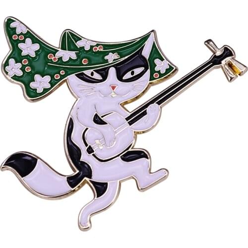 Playing The Shamisen Badge Beautiful Japanese Cat is telling The citys story using the tranditional Instrument