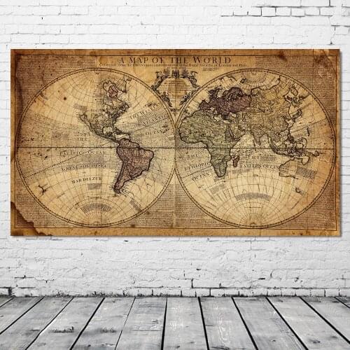 Map of the world Home Decorative Painting Silk Wall Art Old vintage Picture Canvas Art Posters and Prints