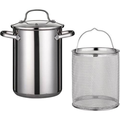 304 Stainless Steel Grease Storage Pot Mini Deep Fryer Pot with Strainer Clear Lid for Kitchen Cooking Boiling & Frying Food