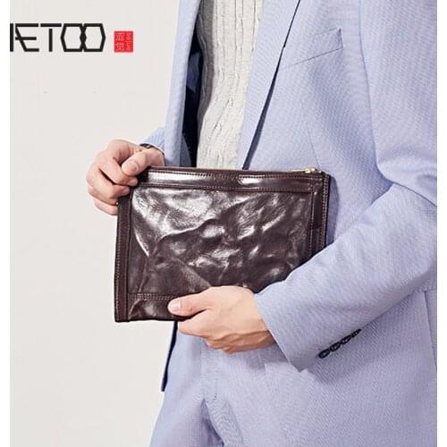 AETOO Mens leather clutch, first layer cowhide retro clutch, fashion trend clutch