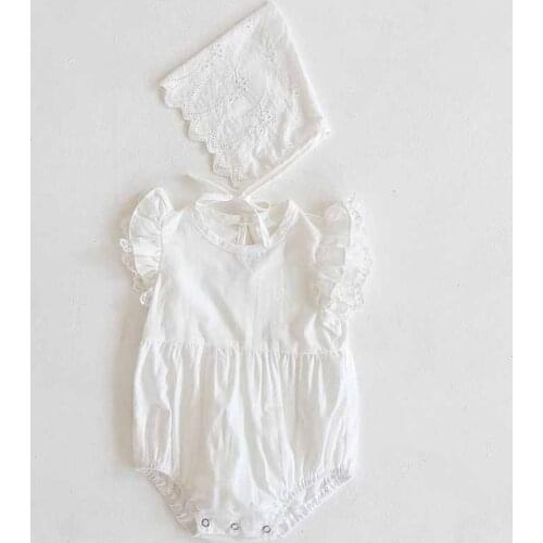 Newborn Baby Jumpsuit Lace Flying Sleeve Lace Toddler Girls Bodysuit Cotton Summer Baby Girls Outfit With Hat