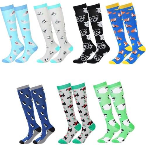 Compression Socks Funny Pattern Animals Sheep Dog Fox Cat Men Women Pressure Stockings Knee High Run Sport Socks
