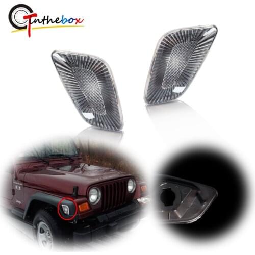 Gtinthebox Smoked/Clear ABS Lens Car Front Bumper Side Marker Light Cover Housings For 1997-2006 Jeep Wrangler, No Bulb / Socket