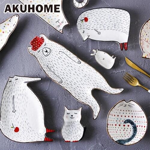 Creative Animal Ceramic Plate Breakfast Beef Dishes Cartoon Cute Dessert Dish Fruit Snack Plate Animal Dish Dinnerware Set