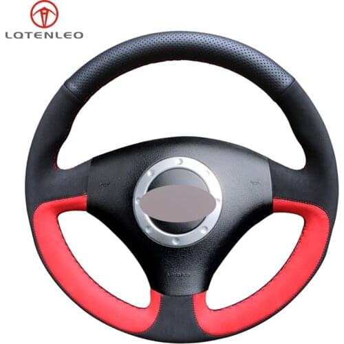 LQTENLEO DIY Car Steering Wheel Cover Black Leather Red Black Suede For Audi A3 2000-2003 A4 2003-2005 S4 2004-2006 TT 2001-2006