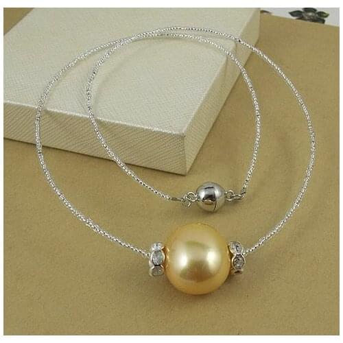 Unique Pearls jewellery Store,14X20MM Big Size Shell Pearl Rhinestone Beads Jewelry,Magnet Clasp,Champagne Shell Necklace