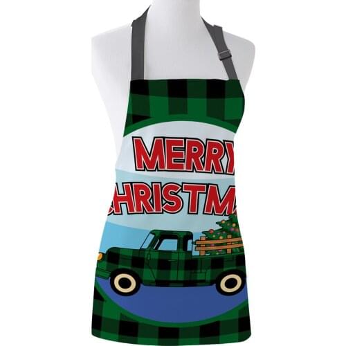 Fashion Apron Buffalo Check Green Black Plaid Truck Christmas Kitchen Aprons for Women Home Cooking Baking Waist Bib Pinafore