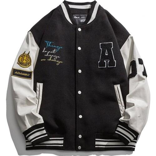 Oversize Loose Baseball Jacket Men 2021 New Spring Patchwork Leather Sleeve Letter Embroidery Patch Bomber Womens Jacket Coat