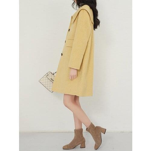 Winter 2021 new Hepburn fashion Plaid double-sided coat womens medium long zero cashmere wool coat