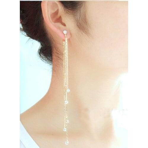 New fashion tassel long cocktail linear earrings, alloy Bohemian long drop earrings women jewelry wholesale Free shipping