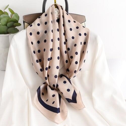 New Fashion Neck Scarf For Women Silk Satin Kerchief Dot Print Headband Hijab Scarfs Female 90cm*90cm Square Shawls and Scarves