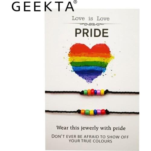 2 Pcs/set Handmade Rainbow LGBT Rope Bracelet For Women Men Braided Sead Beads Adjustable Bracelet Couple Love Jewelry Gift