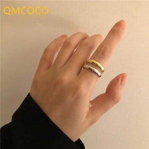 QMCOCO 925 Sterling Silver Charming Irregular Chain Geometric Open Rings For Women Men Strip Pattern Party Gifts