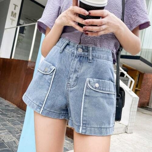 Girls Fashion Front Pocket Denim Shorts Womens Summer Loose Ins Trendy Straight Tube High Waist Short Pants