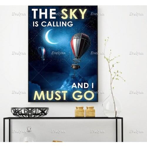 The Sky Is Calling And I Must Go Retro Posters, Love Sky , Love Discovery, The Universe ,Moon Home Decor Prints Wall Art Canvas