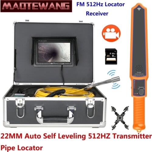 7"Monitor DVR Sewer Pipe Inspection Video Camera with Auto Self Leveling 512HZ Pipe Locator 22MM IP68 HD 1000TVL Camera