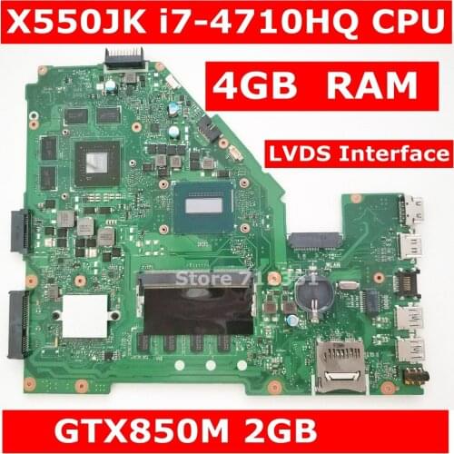 X550JK i7- 4710HQ CPU 4GB RAM GTX850M 2GB For ASUS550JD FX50J ZX50J A550J X550J X550 laptop Motherboard USB 3.0 100% Tested