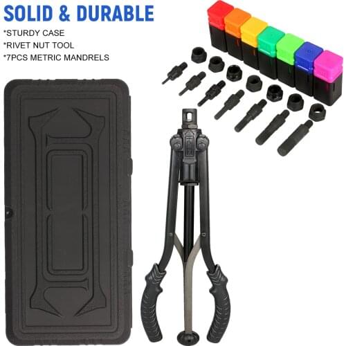 Rivet Nut Tool 15in Manual Riveter Threaded Nut Riveting Kit with 7Pc Metric Mandrels M3 M4 M5 M6 M8 M10 M12 kit for Tight Space