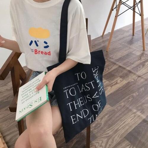 Yeqofcd Women Canvas Shopping Bag Letters Print Female Cotton Cloth Shoulder Bags Eco Handbag Tote Reusable Grocery Shopper Bags