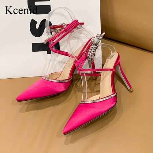 Kcenid New Runway Style Rhinestones Women Pumps Pointed Toe Crystal Bowtie Satin Spring Lady Shoes High heels Party Prom Pumps