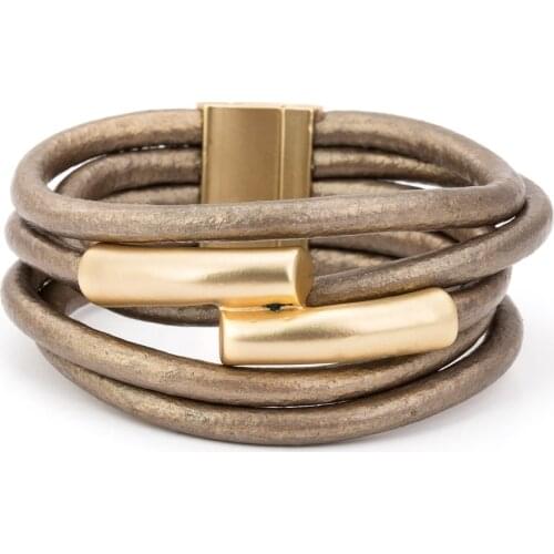 Multilayer Gold Color Magnet Gray PU Rope Wrap Bracelet Bileklik Pulseira Feminina Bracelets For Women Wristband