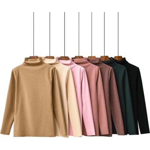 Korean Version Winter Turtleneck Long Sleeve Warm T- Shirt Female Bottoming Shirt Women Long Sleeve Warm Pajamas Tops Keep Warm
