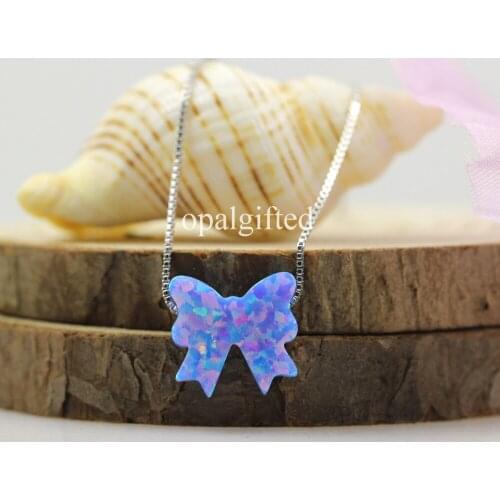 1pc 2020 Fashion OP74 Muilt Cornflower Color 11.5*12mm Synthetic Opal Instock Bow/bowknot Opal Necklace 925 silver Free Shipping
