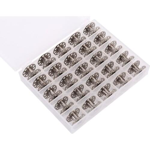 INNE 25Pcs Metal Sewing Machine Bobbins Empty Spool Plastic Storage Box Home Accessories Tool For Brother Singer Stainless Steel