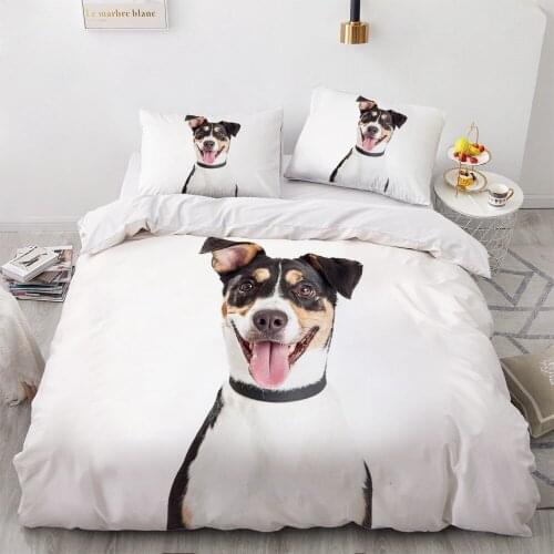 3D Bedding Sets White Duvet Quilt Cover Set Comforter Bed Linen Pillowcase King Queen 200*220cm Size Dogs Pet Dog
