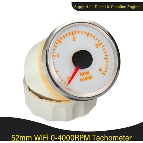 Universal 52mm 0-4000RPM WiFi Rev Counter Generator ATV Adjustable for Diesel Gasoline Tachometer with White/Yellow Backlight