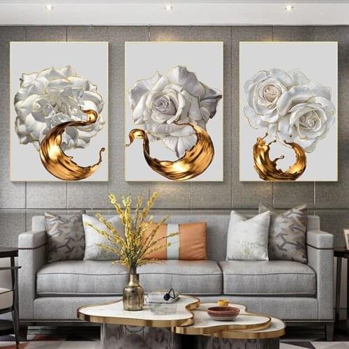Abstract White Golden Rose Poster Canvas Painting Nodic Minimalism Picture Home Decoration Design Living Room Exhibition Hall