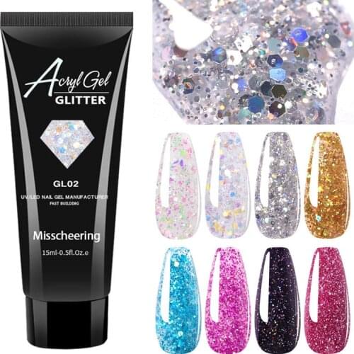 15ml Nail Glitter Builder Gel Polish Colorful Acrylic Gel Fast Builder Finger Extension UV LED Quick Nail Art Builder Gel