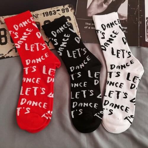 Crew Street Fashion Cotton Socks Lets Got To Dance Lets Together Red White Black Ball Dancing Party Hipster Friends Gathering