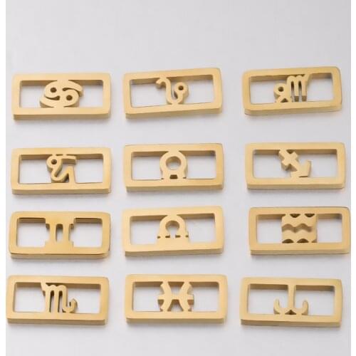Fnixtar 12Pcs Square Constellations Connector Charms Mirror Polish Stainless Steel Charms For DIY Making Necklace Braid Bracelet