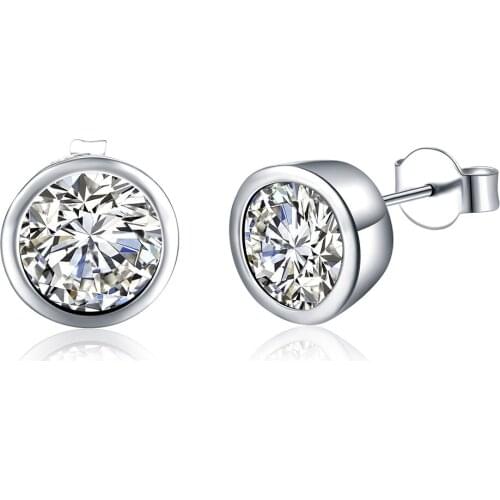 Foreign trade round zircon silver simple earrings 925 sterling silver earrings for women