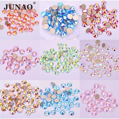 JUNAO ss20 Purple AB self Adhesive Rhinestones Round Small Strass Applique Glass Crystal Glue On Stones Beads For Nail Art Decor