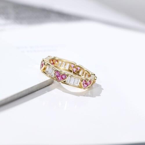Korean Version of Two-color Cross Zircon Ring Peach Heart Wreath Ladies Ring Personality Wild 925 Silver Jewelry