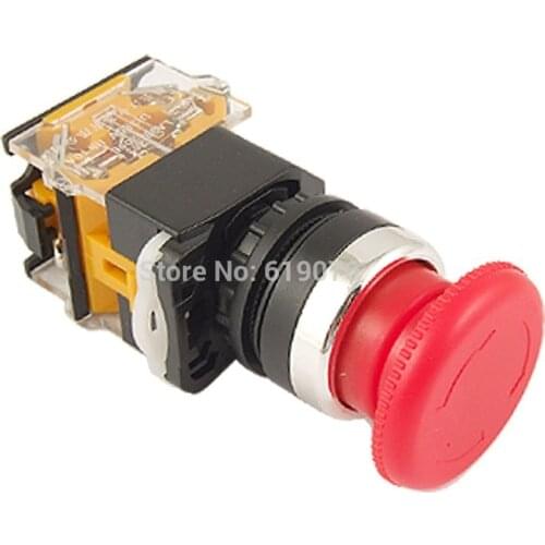 Red Sign Mushroom Push Button Emergency Stop Switch Twist Release 22mm 1 NO 1 NC LAY38